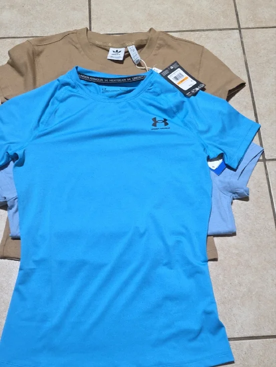 adidas Kids Ribbed Tee Trio in Light Blue and Tan (with Blue Under Armour) - Picture 3 of 4